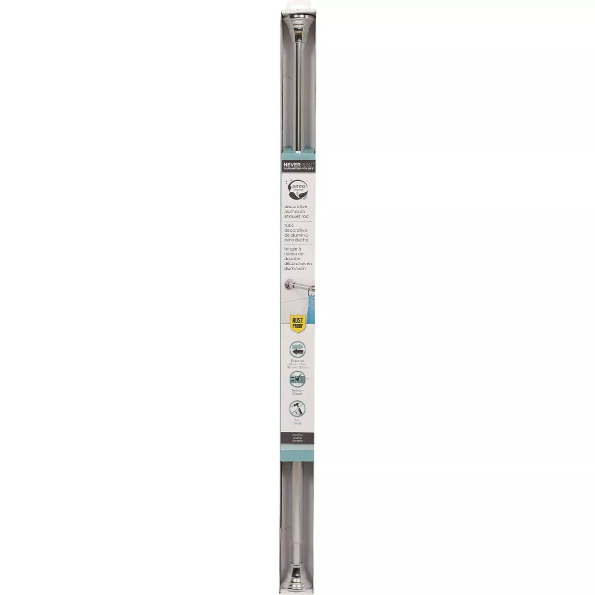 Zenna Home Straight 72 In. Adjustable Tension Finial Shower Rod in Chrome - photo 2