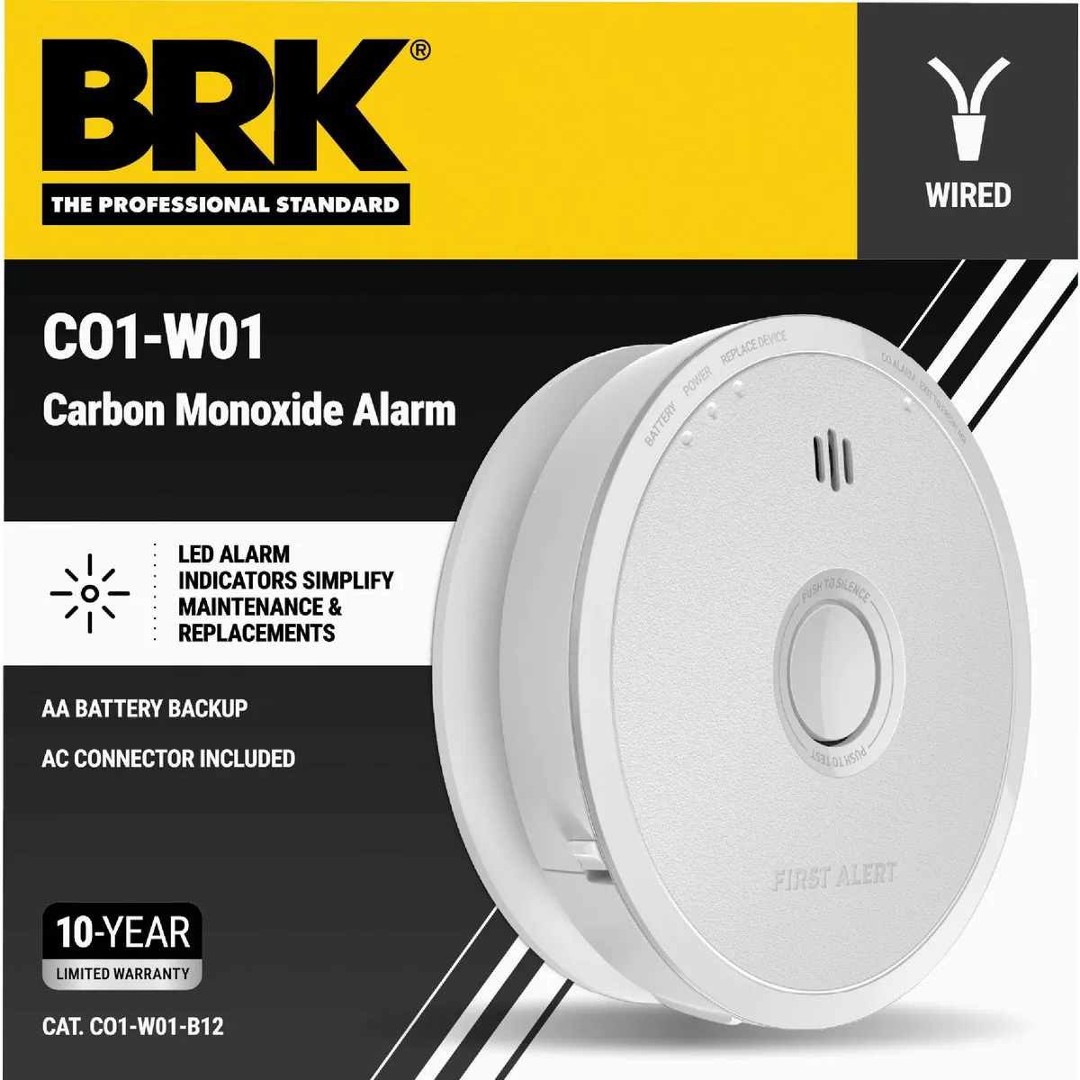 First Alert CO5120BN Hardwired 120V Electrochemical Carbon Monoxide Alarm with Battery Backup