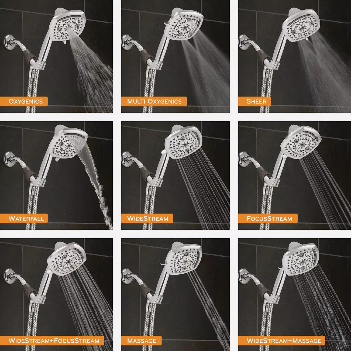 Oxygenics Contour 9-Spray 1.8 GPM Handheld Showerhead, Chrome - photo 4