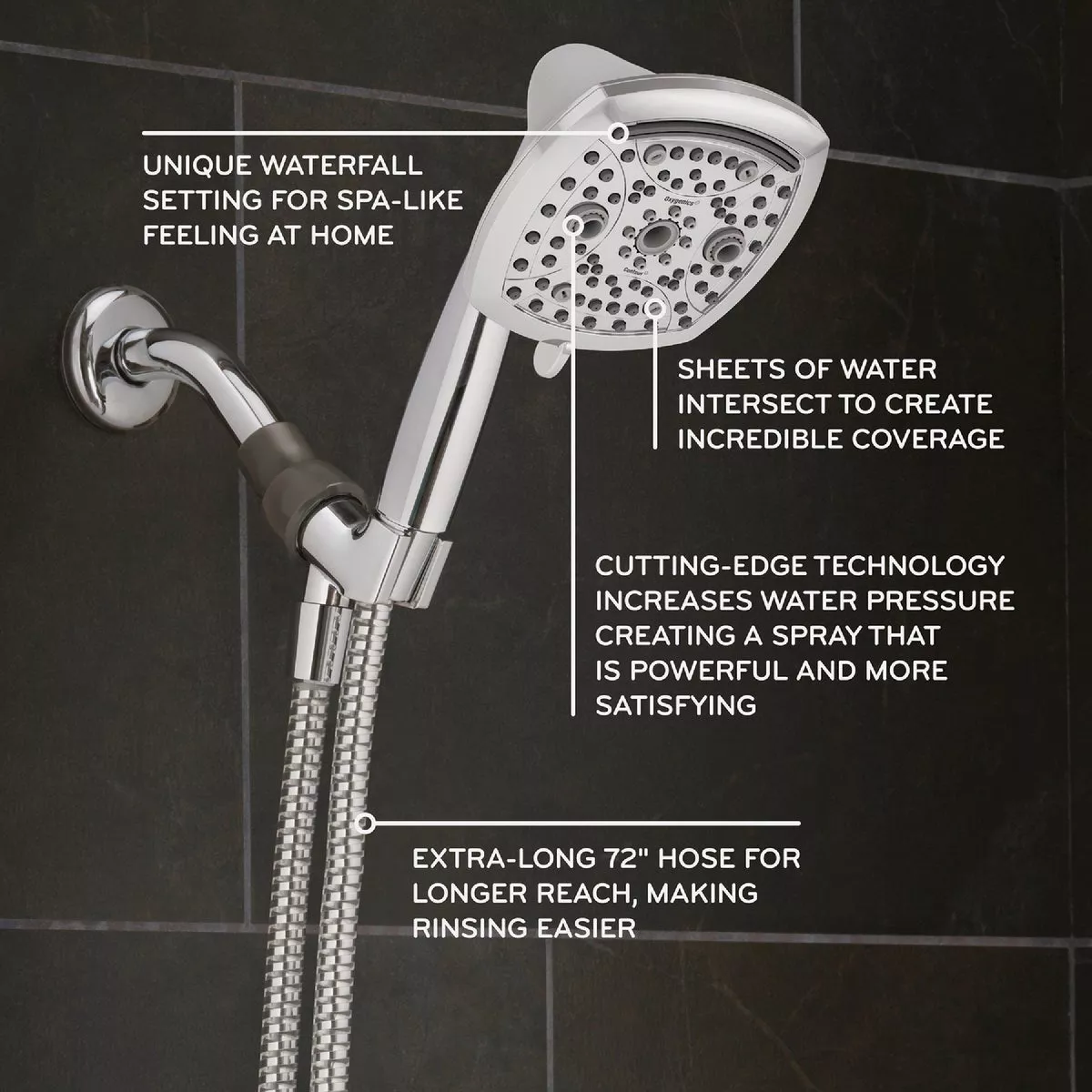 Oxygenics Contour 9-Spray 1.8 GPM Handheld Showerhead, Chrome - photo 3