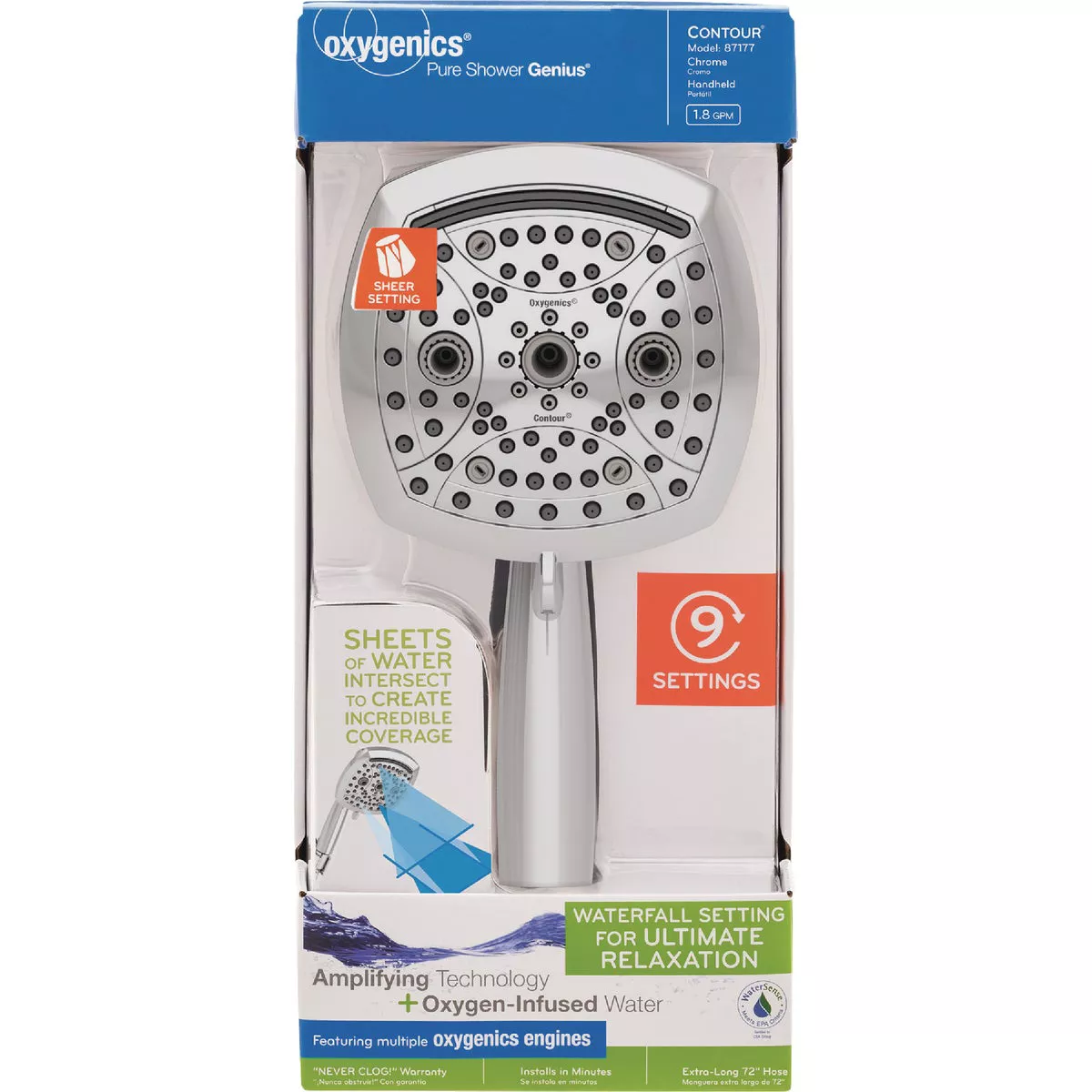 Oxygenics Contour 9-Spray 1.8 GPM Handheld Showerhead, Chrome - photo 2