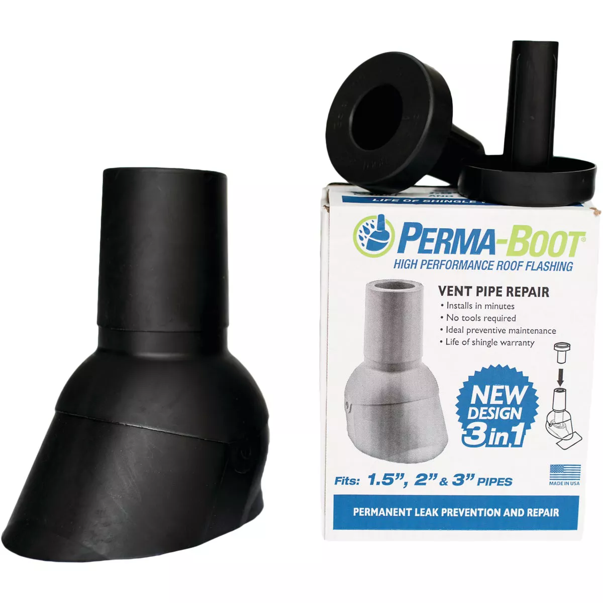 Perma-Boot TPO Plastic 3-in-1 Roof Pipe Flashing, fits 1-1/2 In., 2 In. & 3 In. Pipes - photo 5