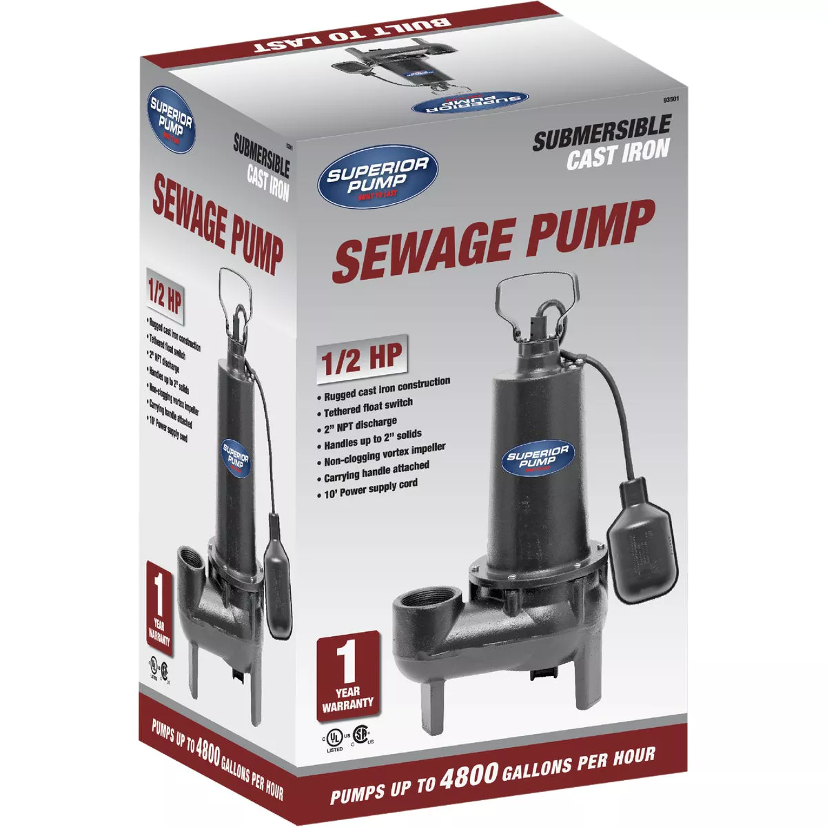 Superior Pump 1/2 H.P. Cast Iron Submersible Sewage Ejector Pump - photo 2