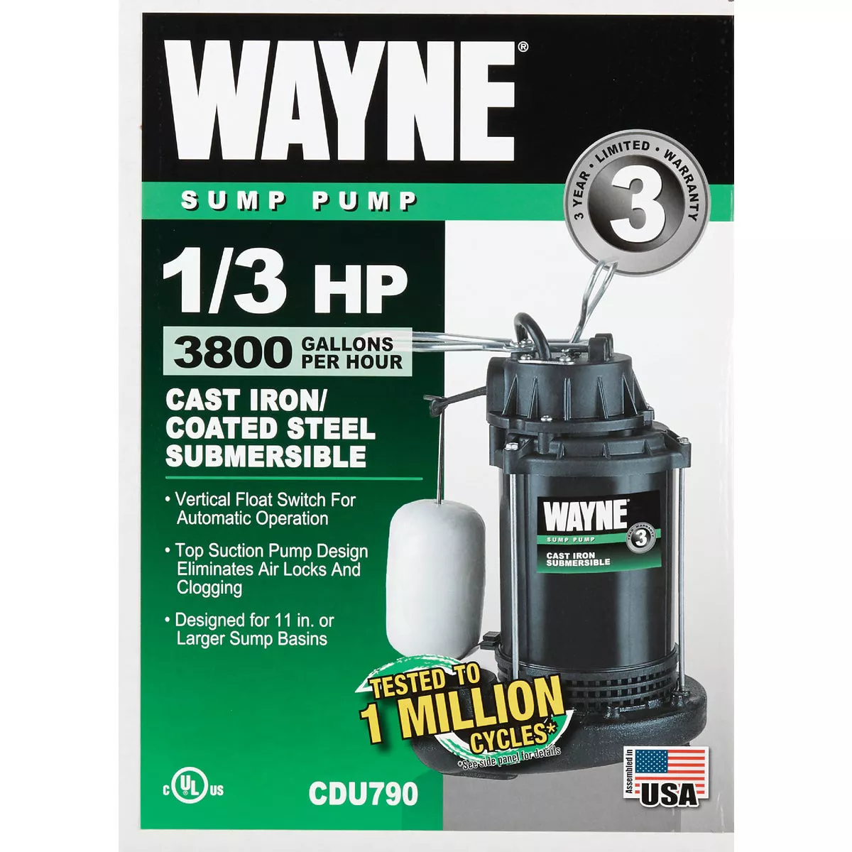 Wayne Water System 1/3 HP 115V Cast-Iron Submersible Sump Pump - photo 2