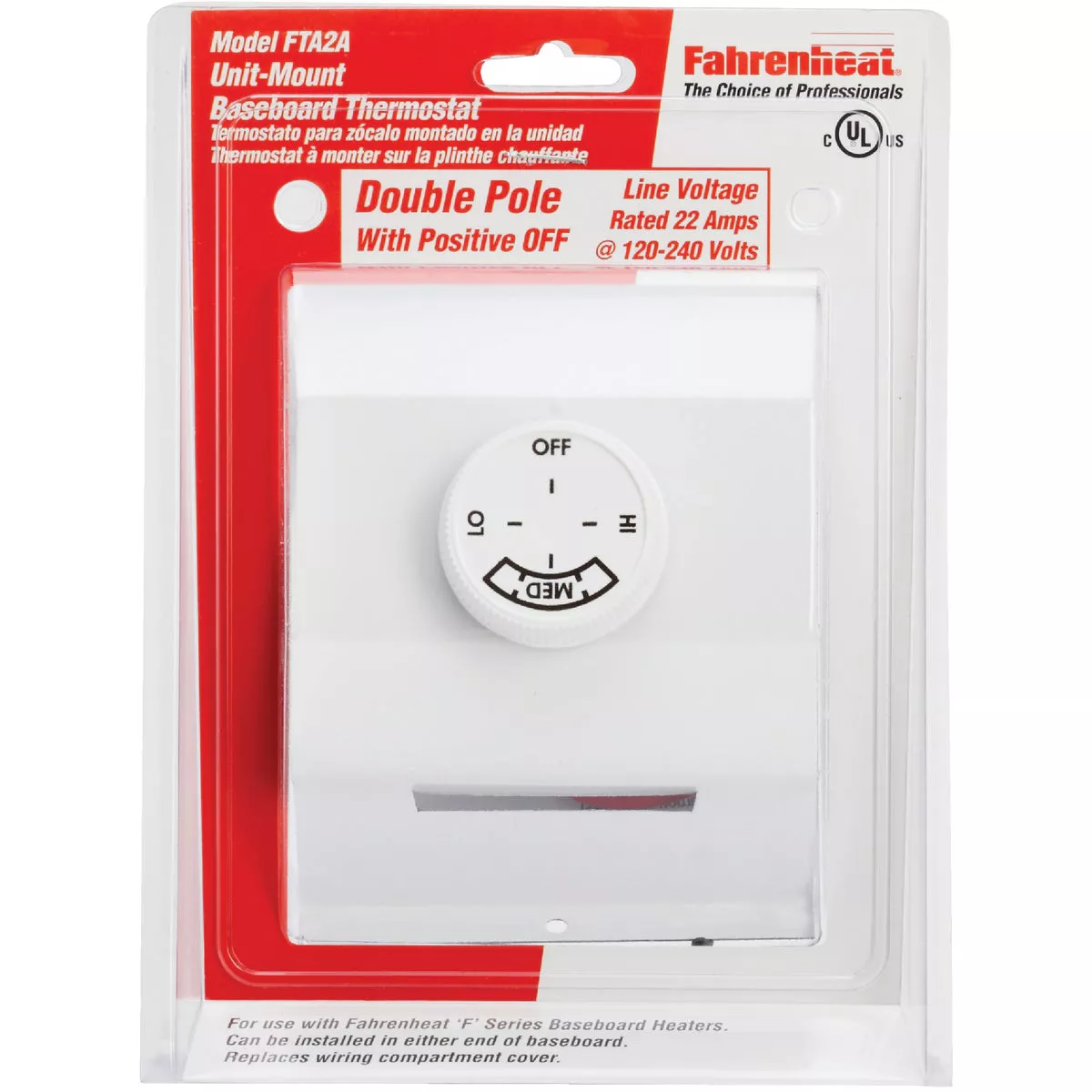 FAHRENHEAT White Double with Off Position 22A at 120-277V AC Electric Baseboard Heater Thermostat - photo 2