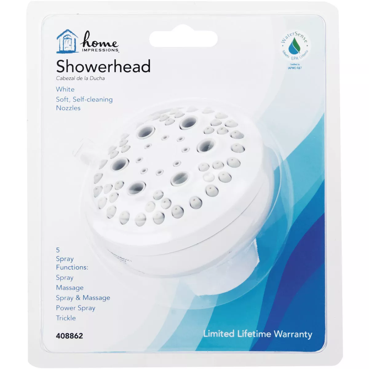 Home Impressions 5-Spray 1.8 GPM Fixed Shower Head, White - photo 2