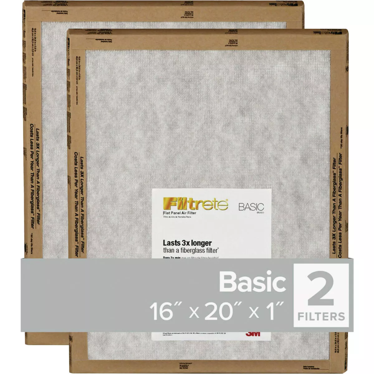 Filtrete 16 In. x 20 In. x 1 In. Basic MPR Flat Panel Furnace Filter, MERV 2 (2-Pack)