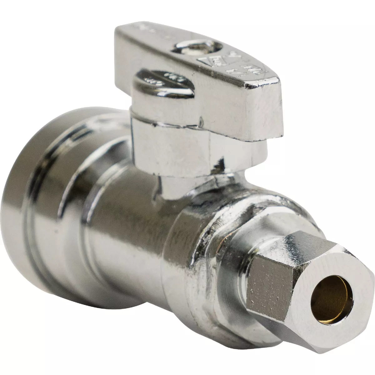 QuickFitting 1/2 In. Push-to-Connect x 1/4 In. O.D. Compression Chrome Plated Brass Quarter-Turn Straight Stop Valve