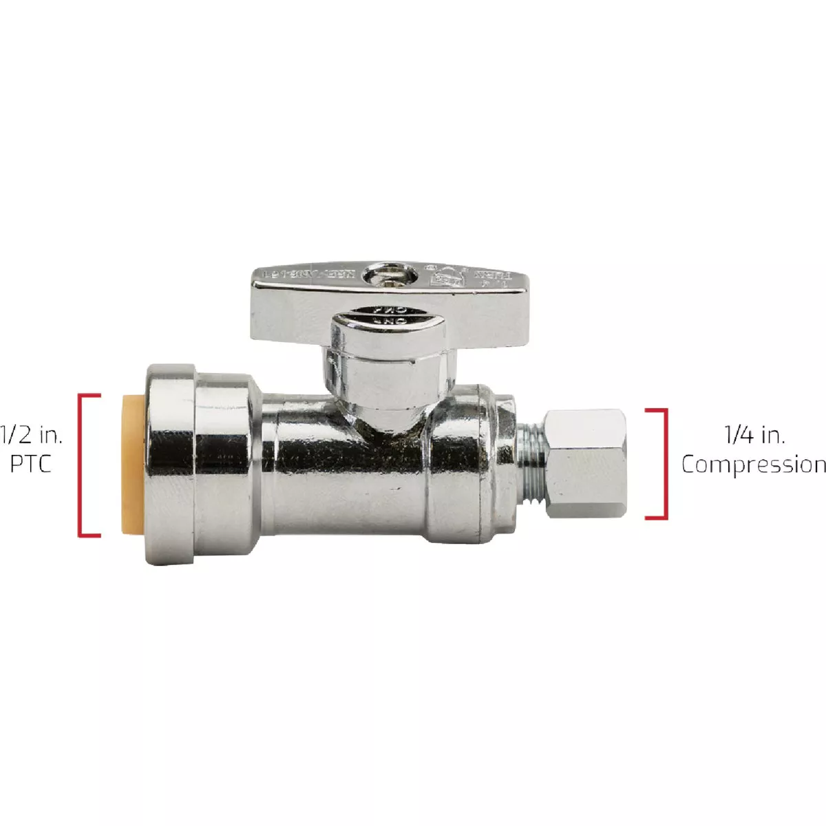 QuickFitting 1/2 In. Push-to-Connect x 1/4 In. O.D. Compression Chrome Plated Brass Quarter-Turn Straight Stop Valve - photo 4