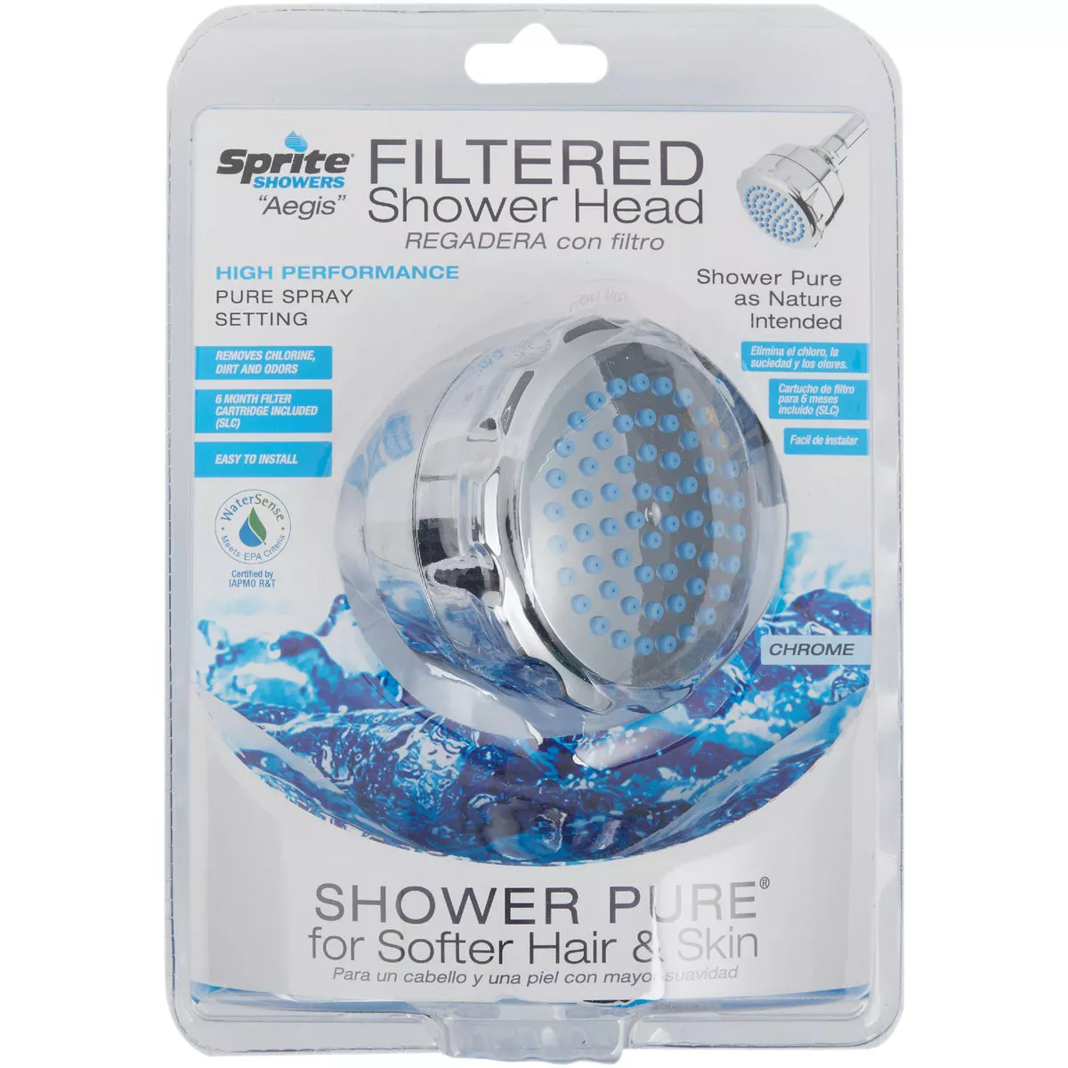 Sprite Aegis 1-Spray 1.75 GPM Filtered Fixed Shower Head, Chrome - photo 2