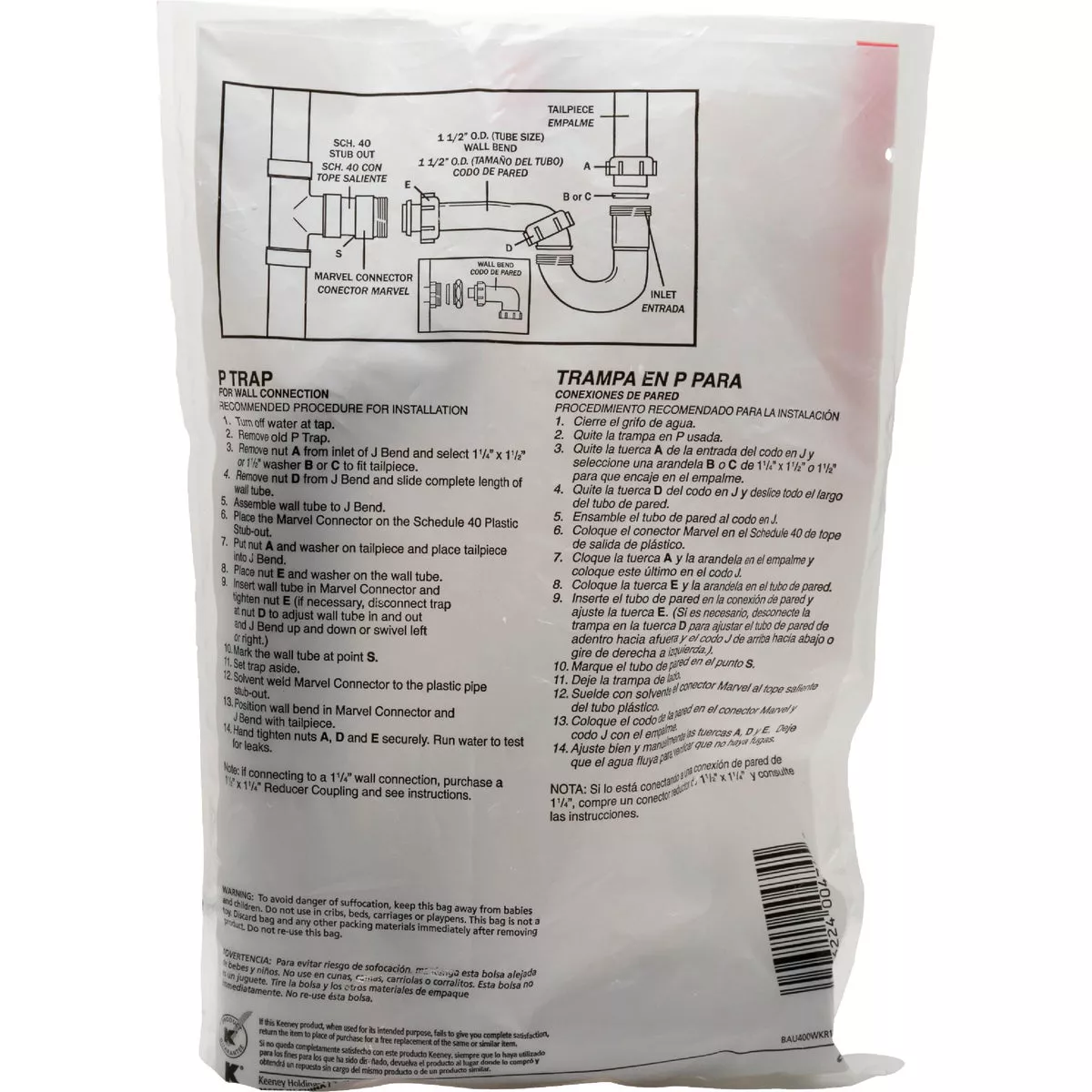 Keeney 1-1/2 In. to 1-1/4 In. White Plastic P-Trap with Reducer Washer - photo 5
