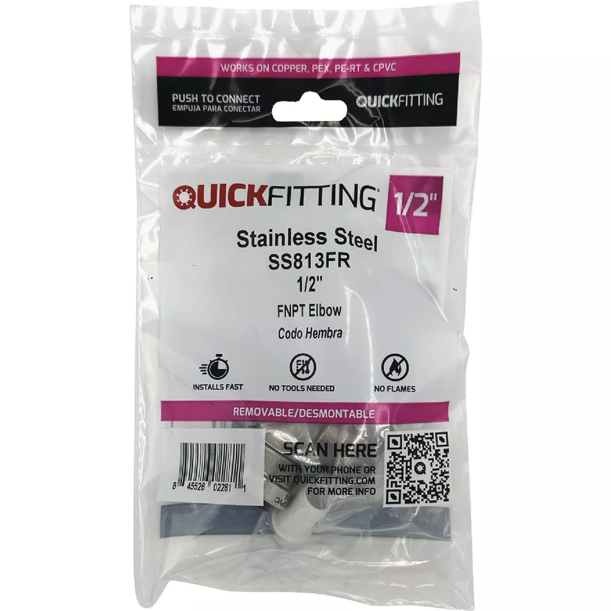 QuickFitting 1/2 In. Push-to-Connect x 1/2 In. FNPT Stainless Steel 90-Degree Elbow - photo 3