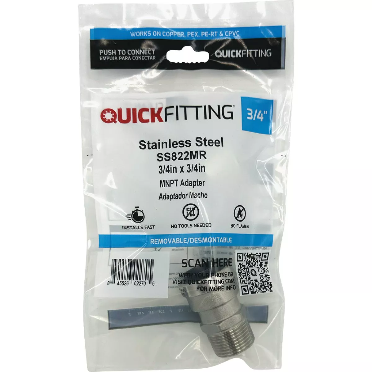 QuickFitting 3/4 In. Push-to-Connect x 3/4 In. MNPT Stainless Steel Straight Male Adapter - photo 3