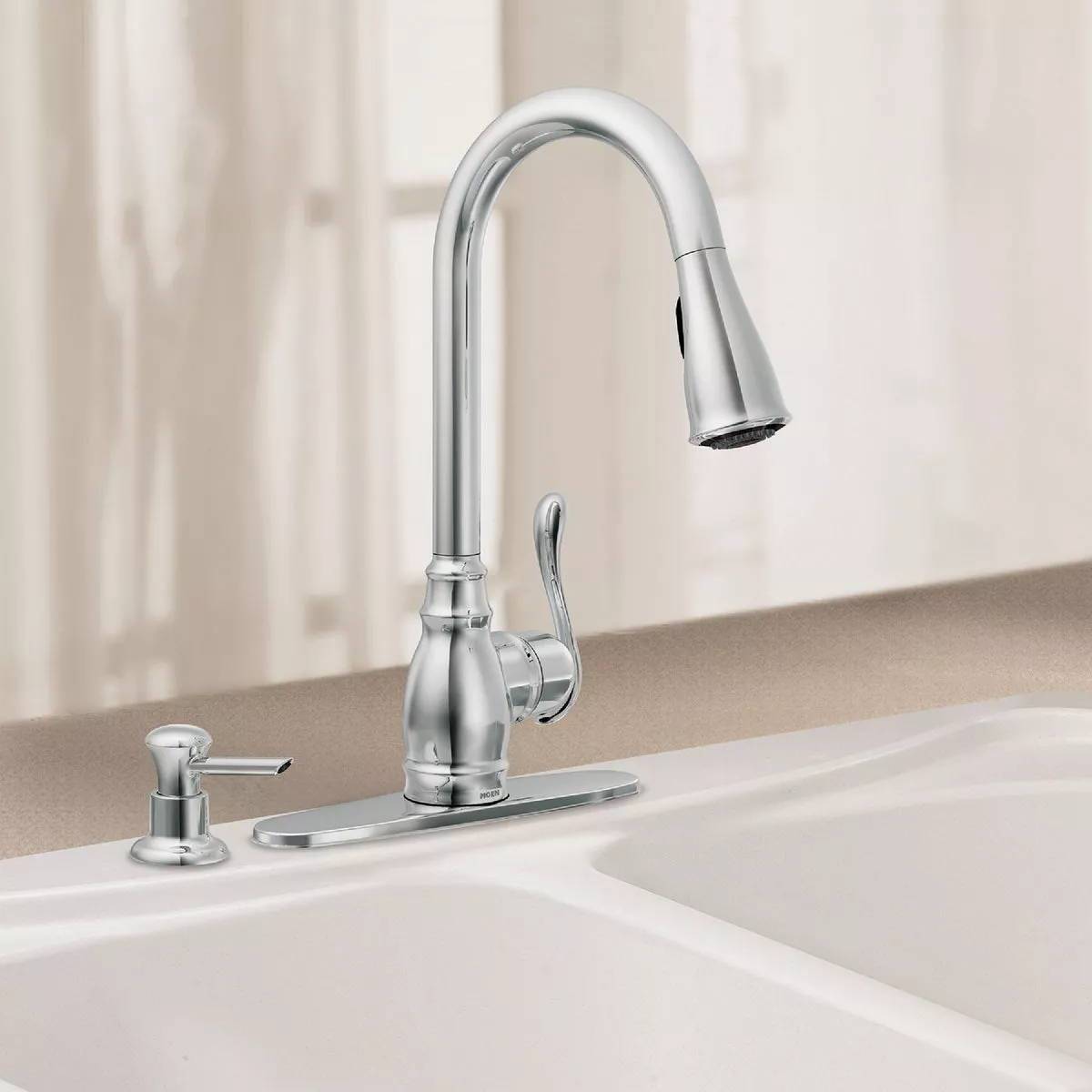Moen Anabelle 1-Handle Lever Pull-Down Kitchen Faucet with Soap Dispenser, Chrome - photo 3