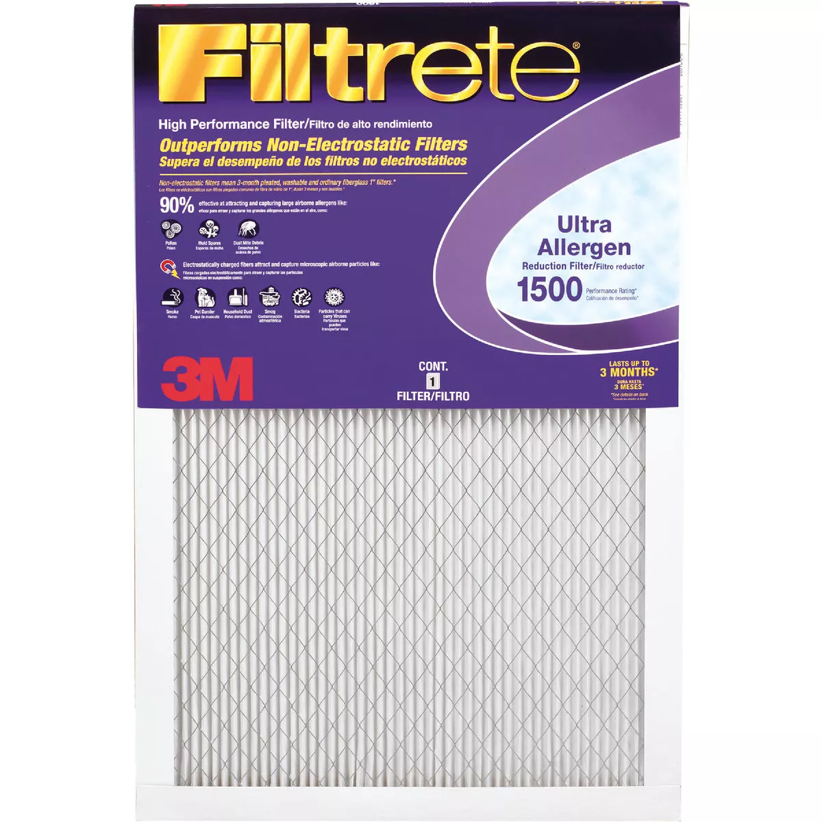 Filtrete 24 In. x 30 In. x 1 In. 1550 MPR Ultra Allergen Healthy Living Furnace Filter, MERV 12