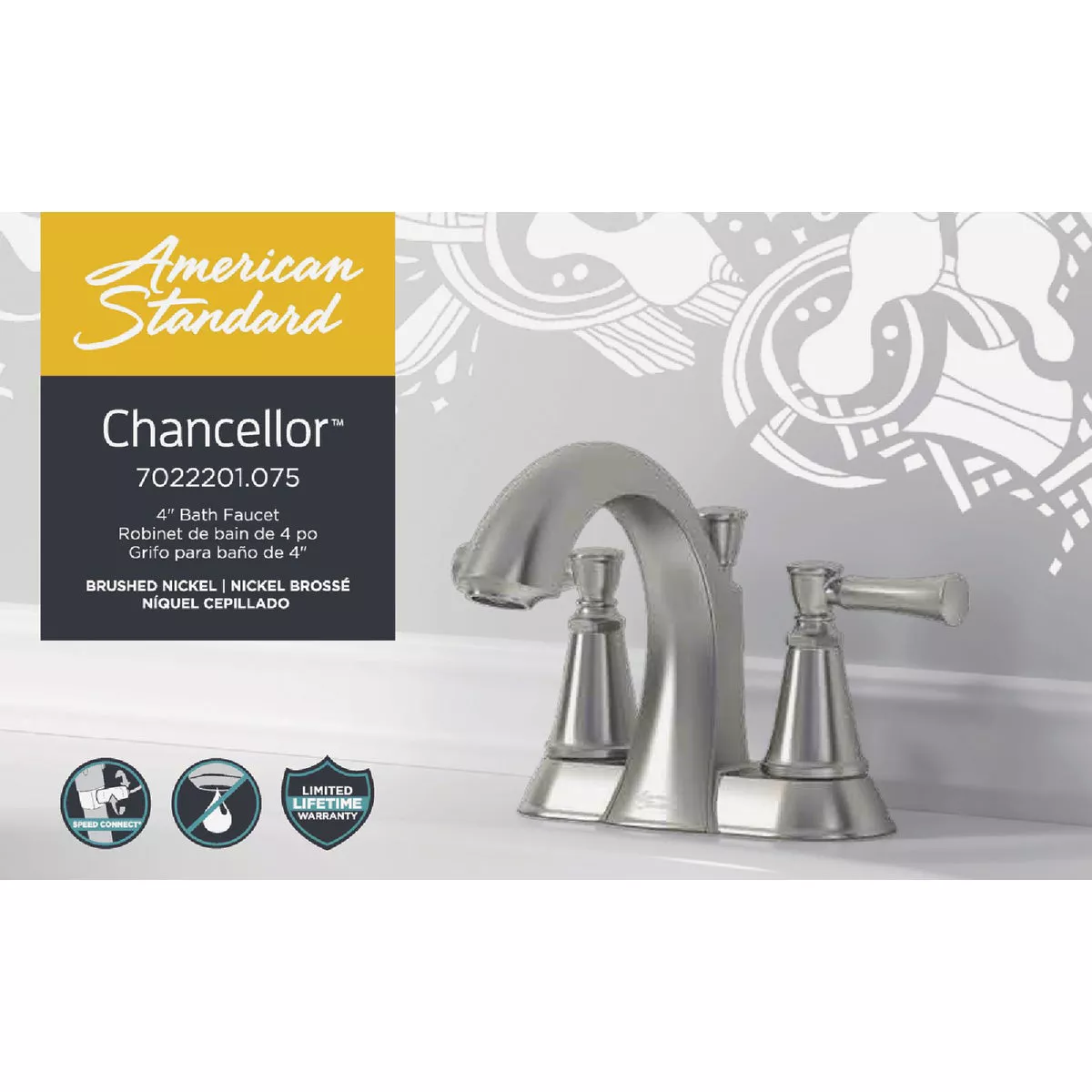 American Standard Chancellor 2-Handle Lever 4 In. Centerset Bathroom Faucet with Pop-Up, Brushed Nickel - photo 4