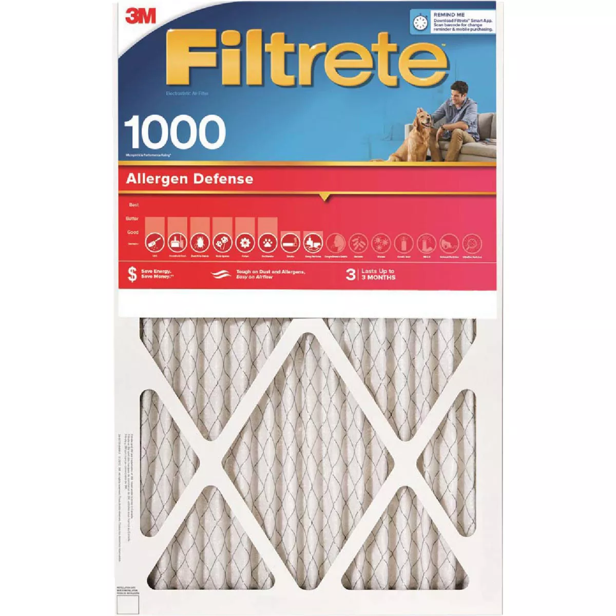 Filtrete 12 In. x 12 In. x 1 In. 1000/1085 MPR Allergen Defense Furnace Filter, MERV 11