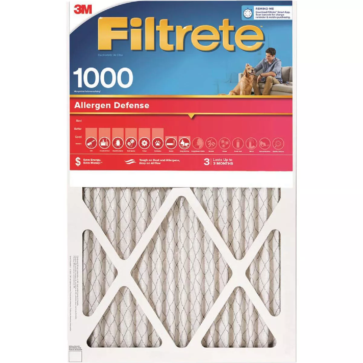 Filtrete 24 In. x 24 In. x 1 In. 1000/1085 MPR Allergen Defense Furnace Filter, MERV 11