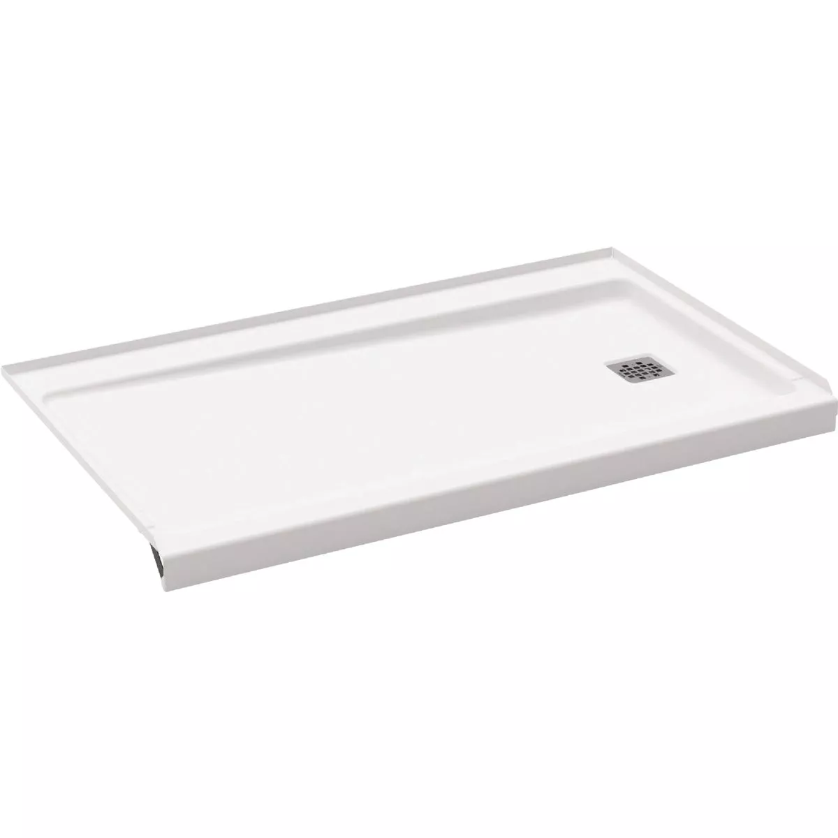 ShowerCast 60 in. x 30 in. Single Threshold Shower Pan in White with Modern Square Chrome Shower Drain Cover Right Drain