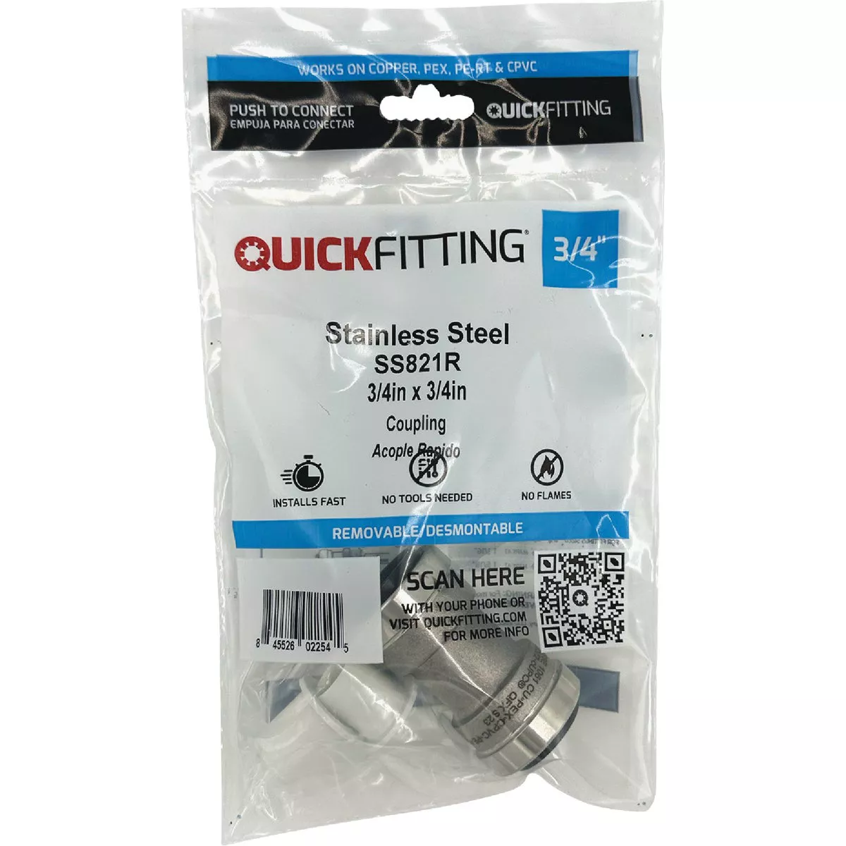 QuickFitting 3/4 In. Push-to-Connect Stainless Steel Straight Coupling - photo 3