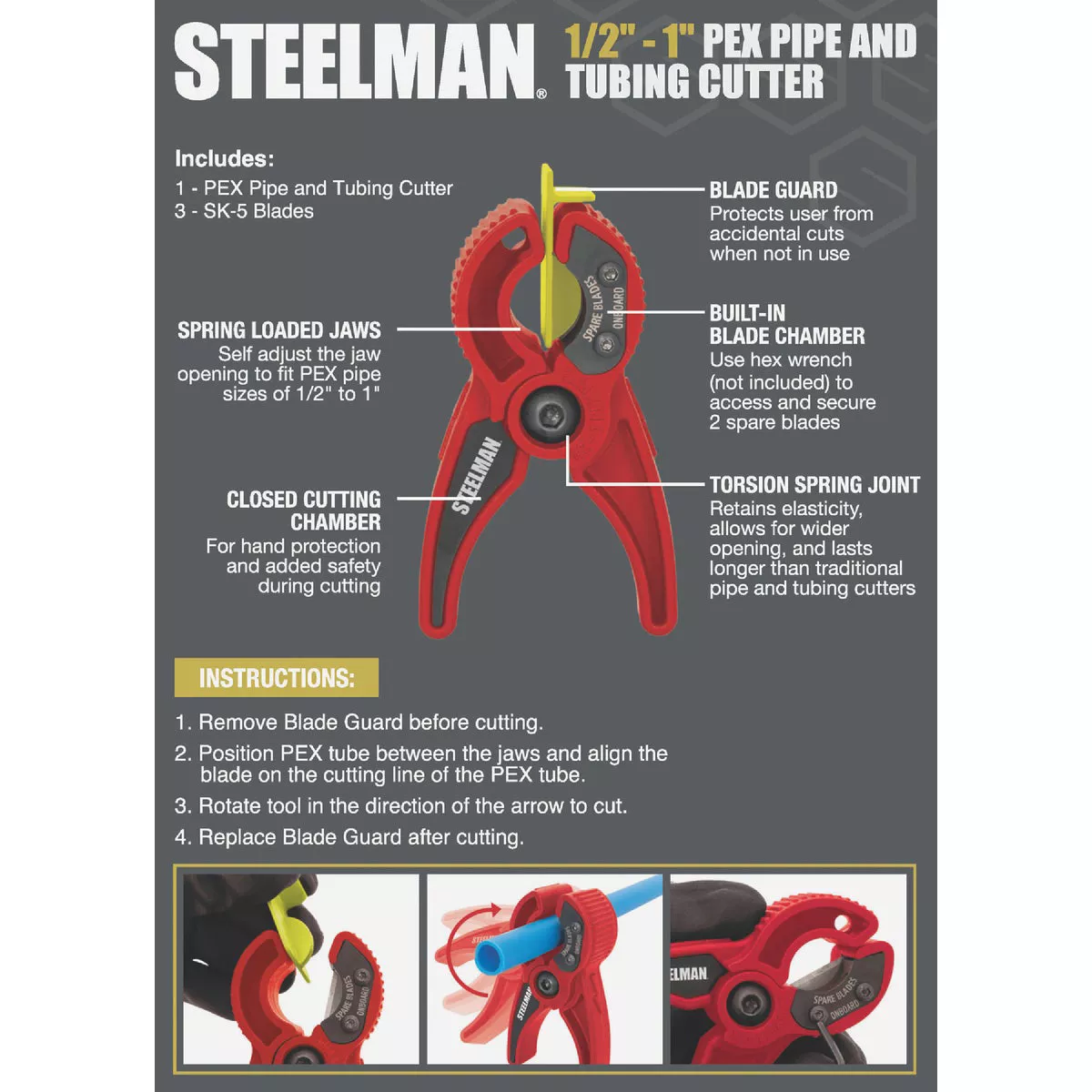 Steelman 1/2 In. to 1 In. Pex Pipe & Tubing Cutter - photo 4