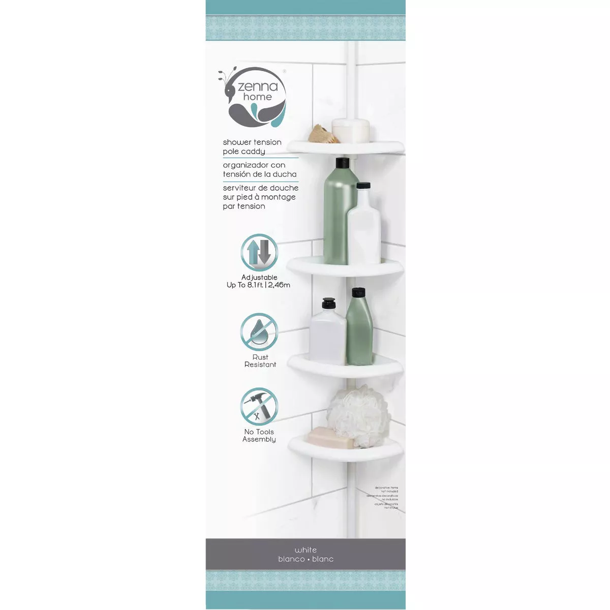 Zenith Zenna Home Plastic 12 In. x 97 In. Shower Caddy - photo 2