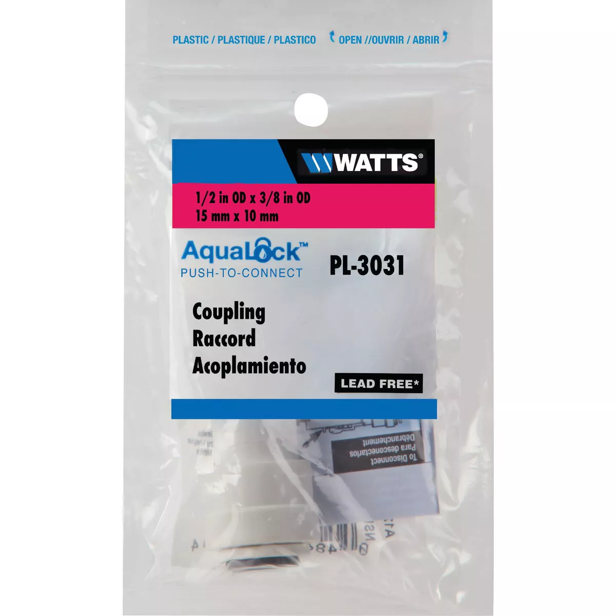 Watts 1/2 In. x 3/8 In. OD Tubing Quick Connect Plastic Coupling - photo 2