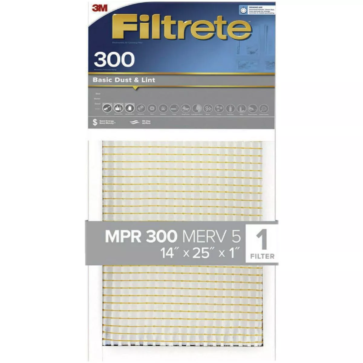 Filtrete 14 In. x 25 In. x 1 In. 300 MPR Basic Dust & Lint Furnace Filter, MERV 5