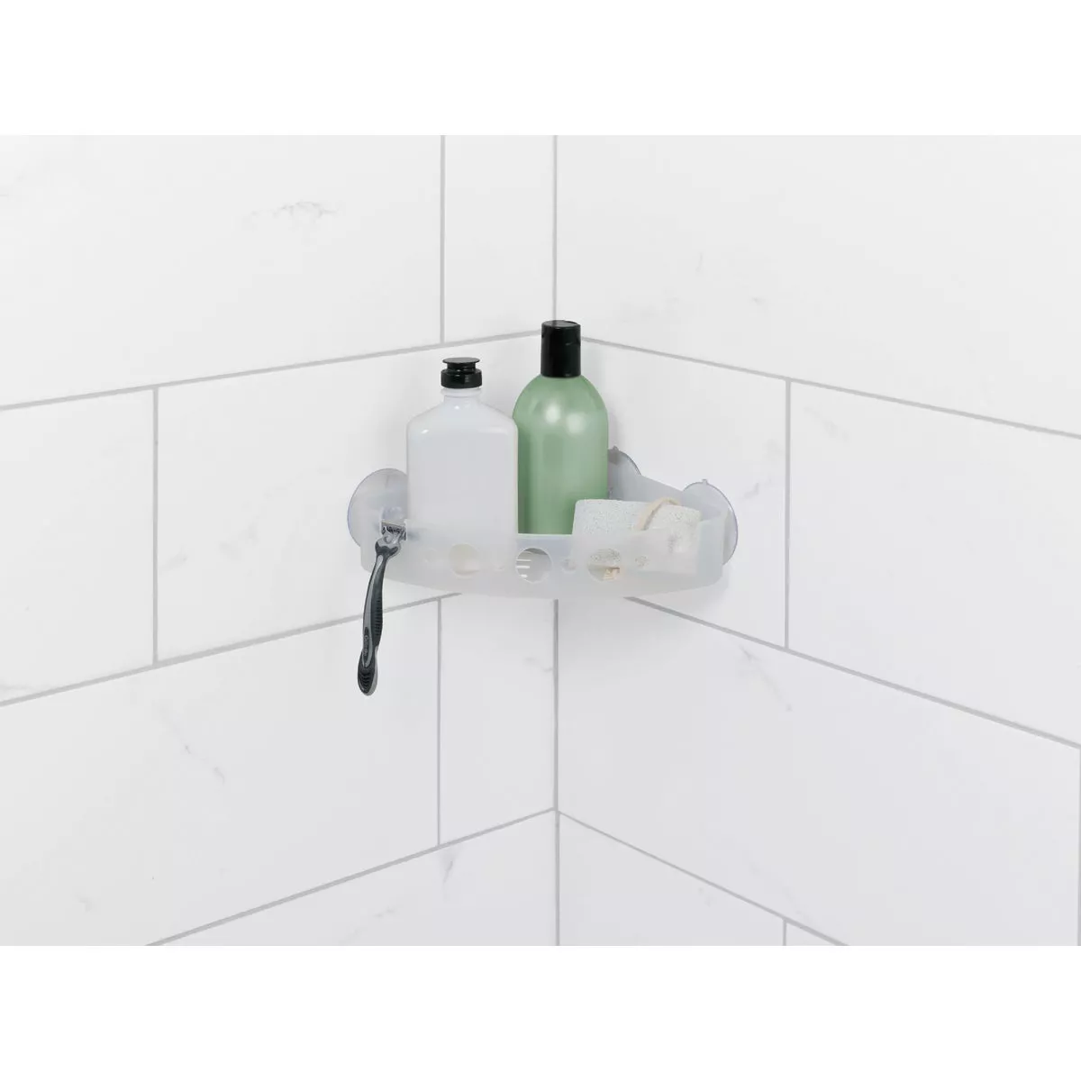 Zenna Home Frosted Finish Suction Corner Bathroom Shelf