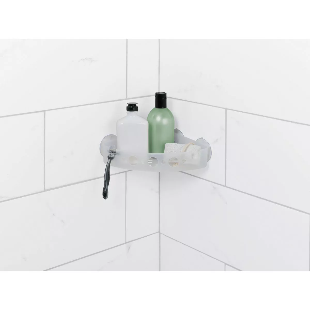 Zenna Home Frosted Finish Suction Corner Bathroom Shelf - photo 3