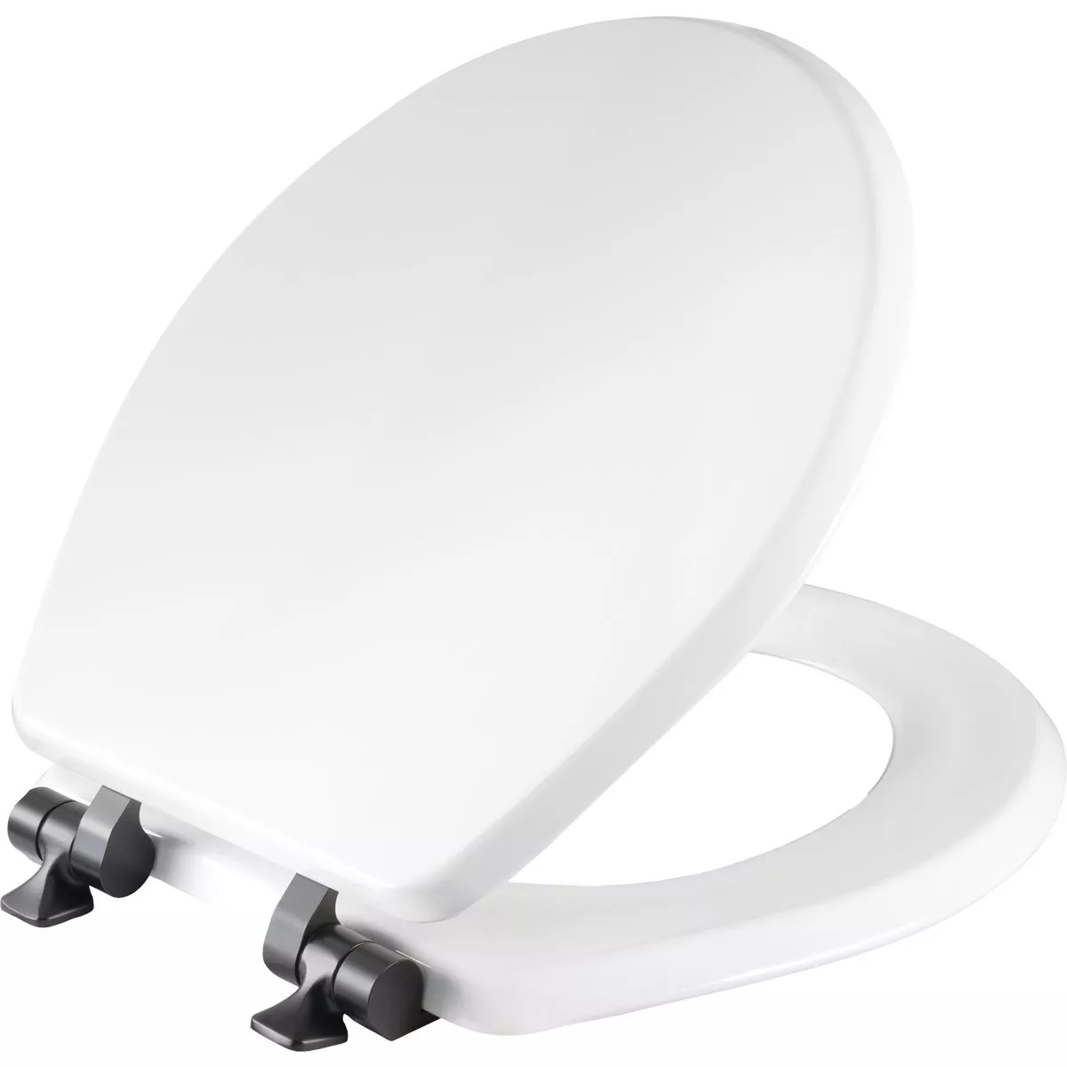 Bemis Mayfair Benton Round White Enameled Wood Slow Close Toilet Seat with Matte Black Hinge