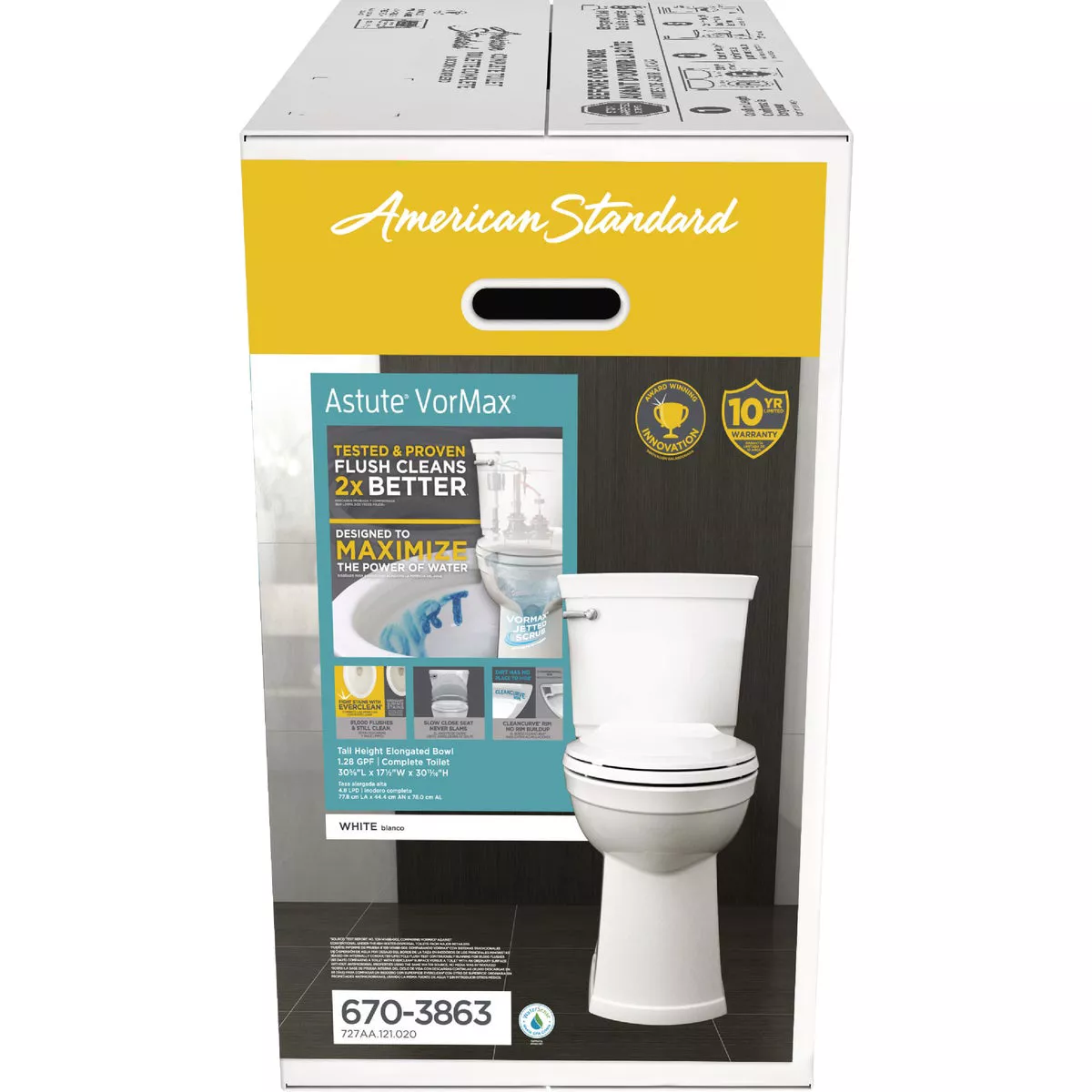 American Standard Astute VorMax Right Height White Elongated Bowl 1.28 GPF Complete Toilet - photo 2
