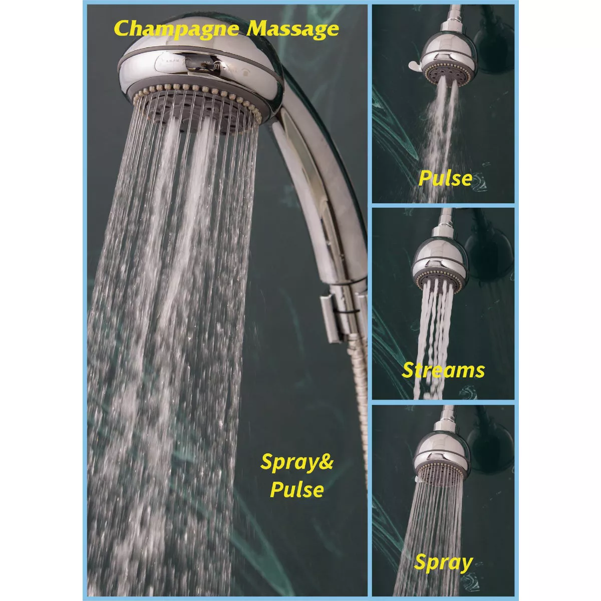 Wheldon Champagne Massage 5-Spray 2.5 GPM Handheld Shower Head, Chrome - photo 2