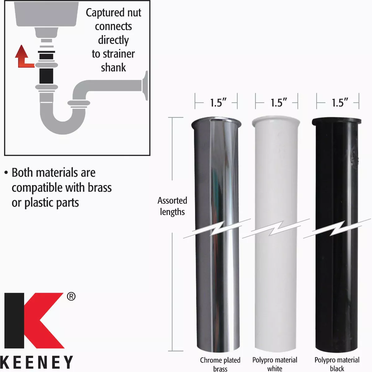 Keeney 1-1/2 In. OD x 12 In. Black Plastic Tailpiece - photo 3