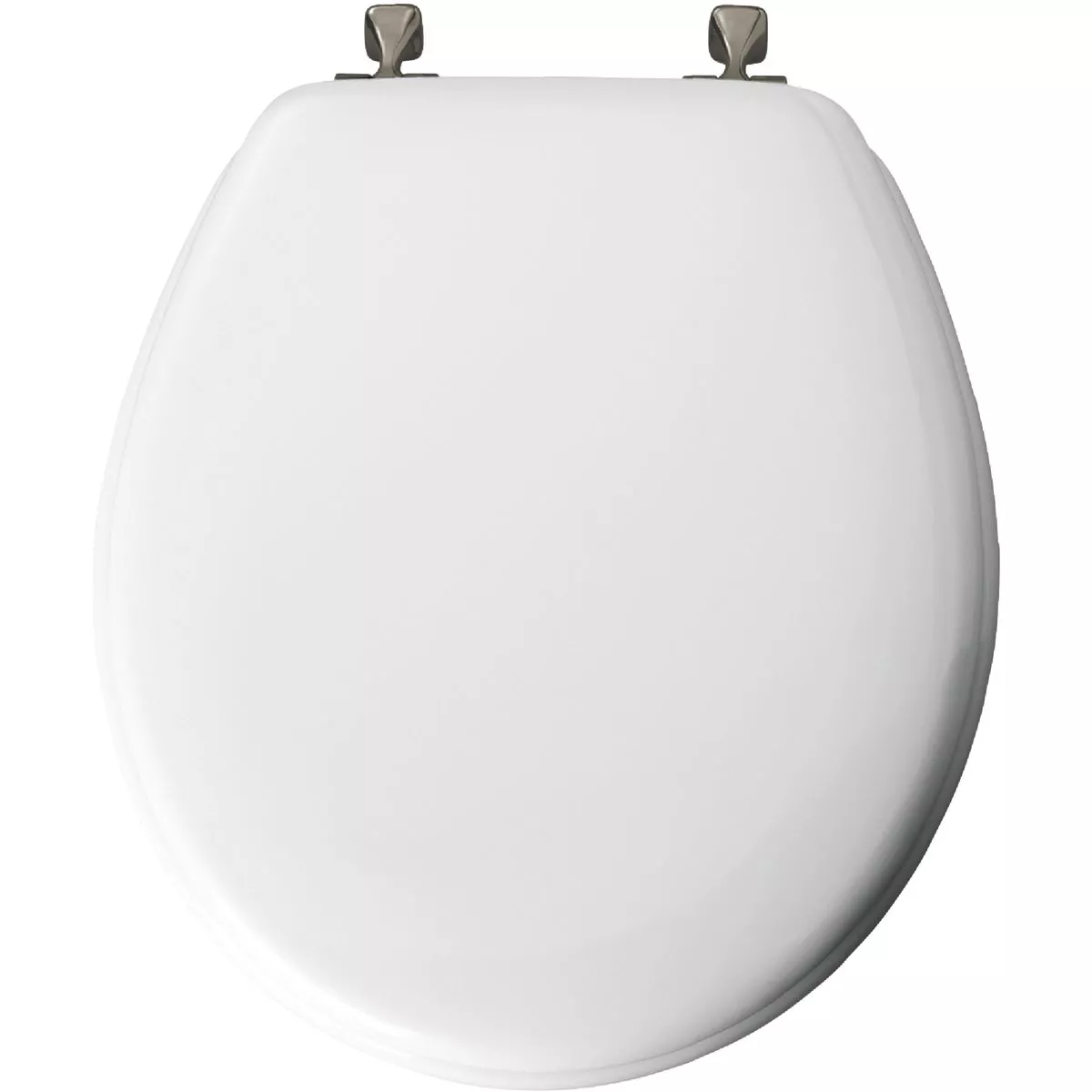 Mayfair Round Closed Front White Wood Toilet Seat with Brushed Nickel Hinges - photo 2