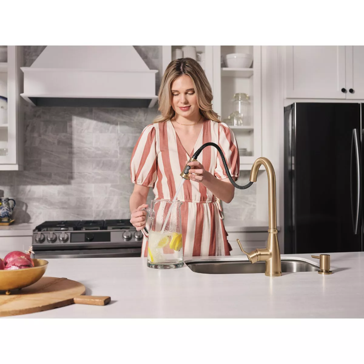 Moen Nolia 1-Handle Pull-Down High Arc Kitchen Faucet, Bronzed Gold - photo 3