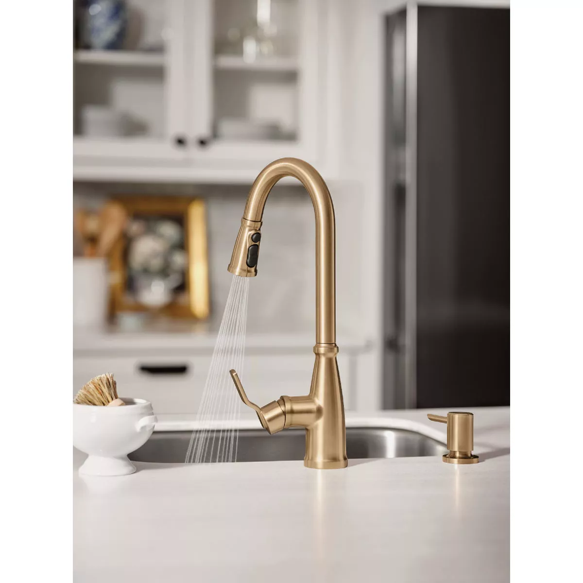 Moen Nolia 1-Handle Pull-Down High Arc Kitchen Faucet, Bronzed Gold - photo 2