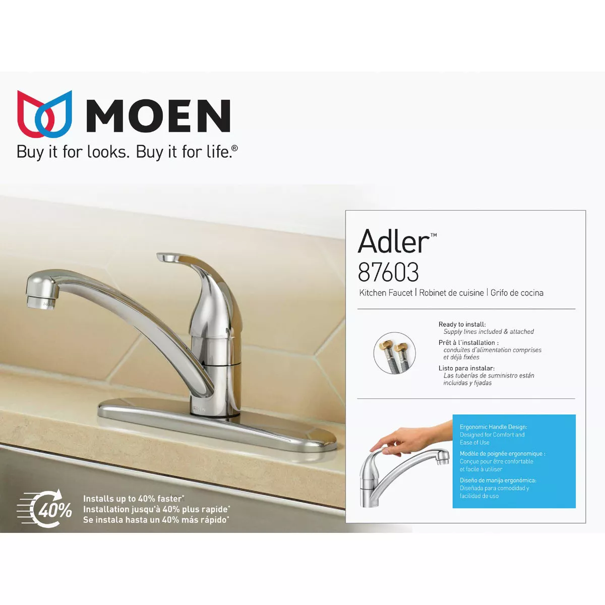 Moen Adler 1-Handle Lever Centerset Kitchen Faucet, Chrome | True