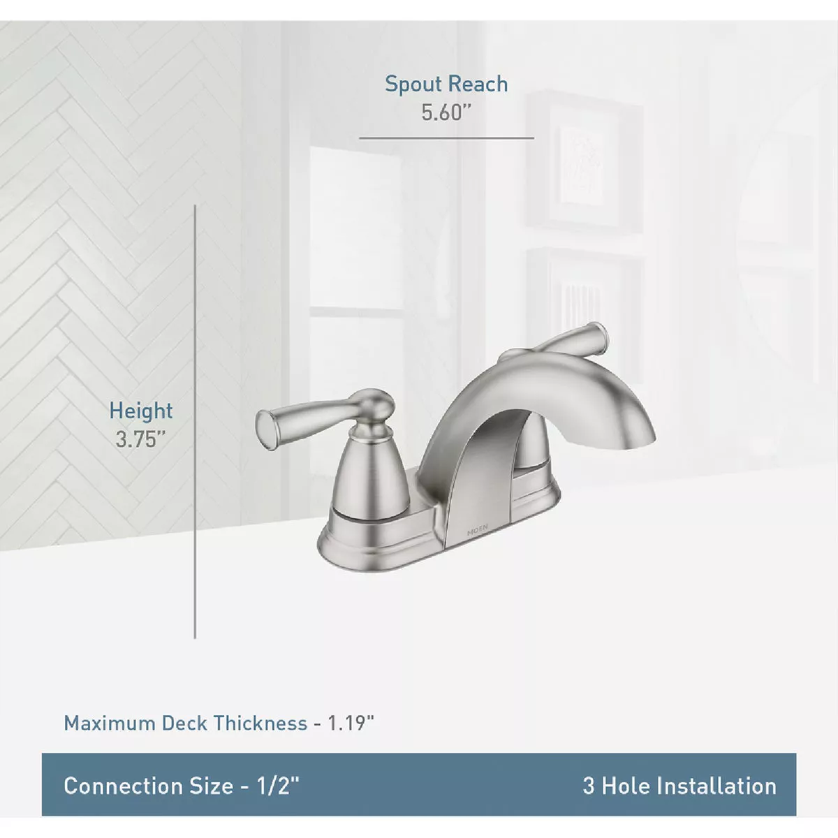 Moen Banbury 2-Handle Lever Centerset Bathroom Faucet with Pop-Up, Spot Resist Brushed Nickel - photo 3