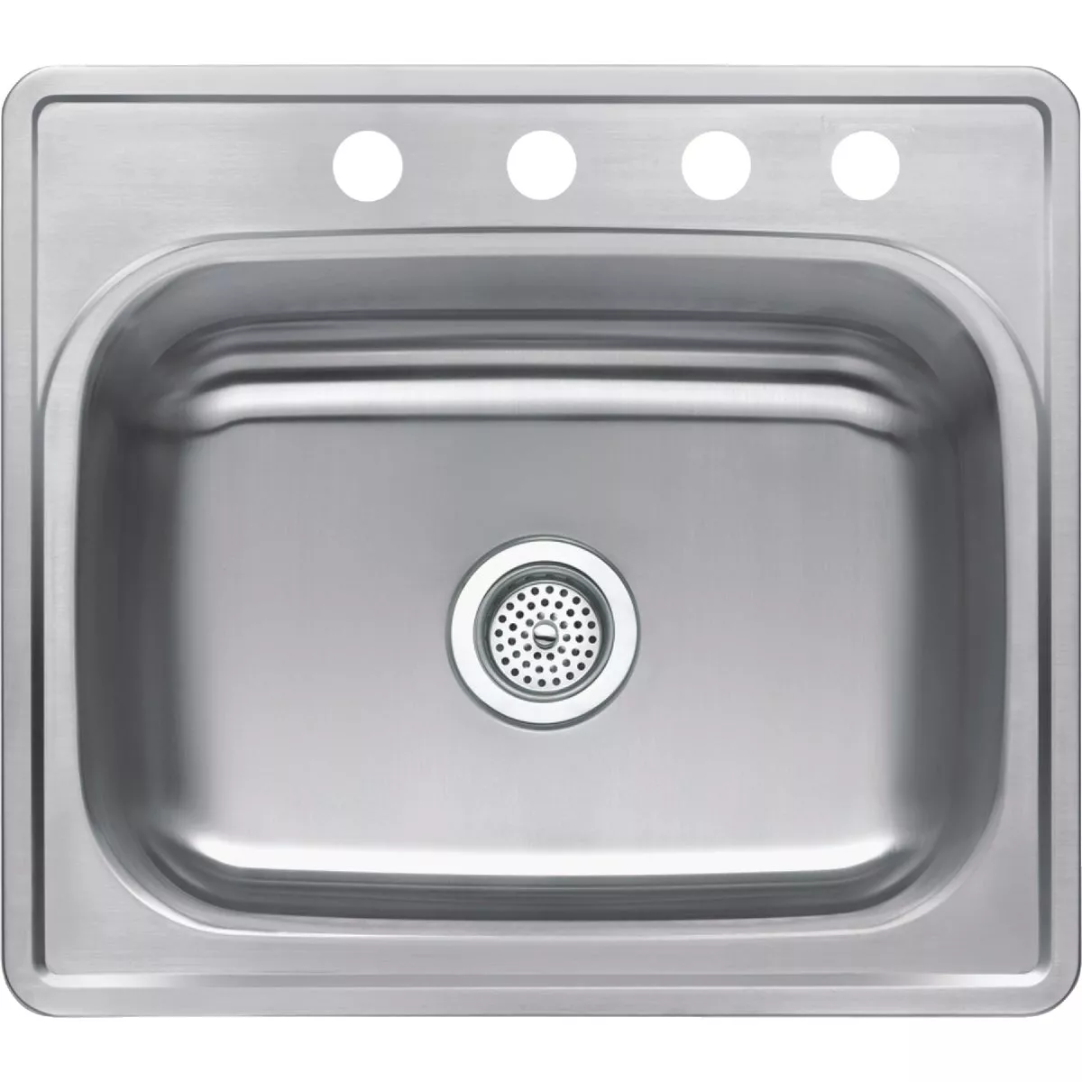 Compass Manufacturing Single Bowl 25 In. x 22 In. x 6 In. Stainless Steel 4-Hole 23 Ga. Top Mount Kitchen Sink