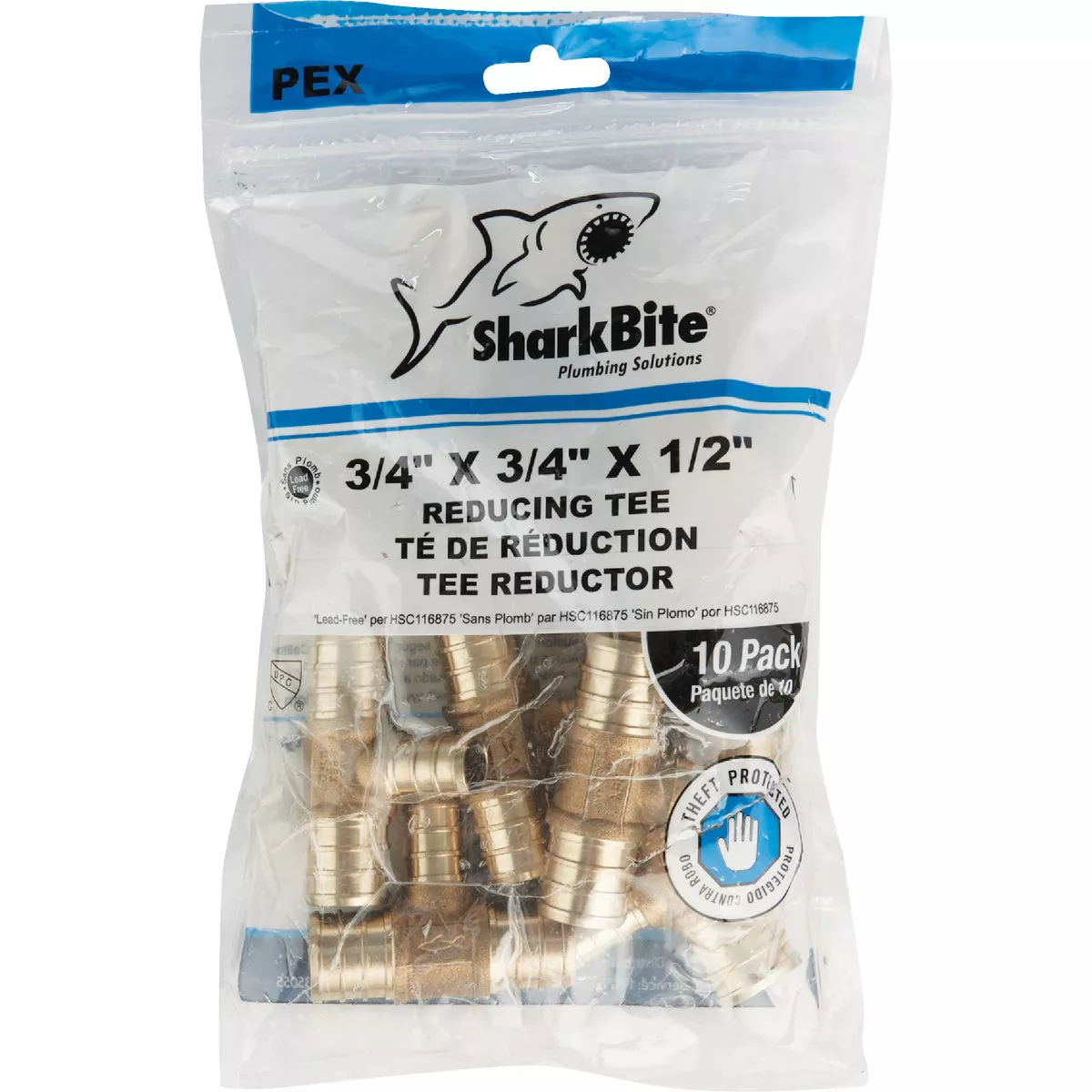 SharkBite 3/4 In. x 3/4 In. x 1/2 In. Barb Reducing Brass PEX Tee (10-Pack) - photo 2