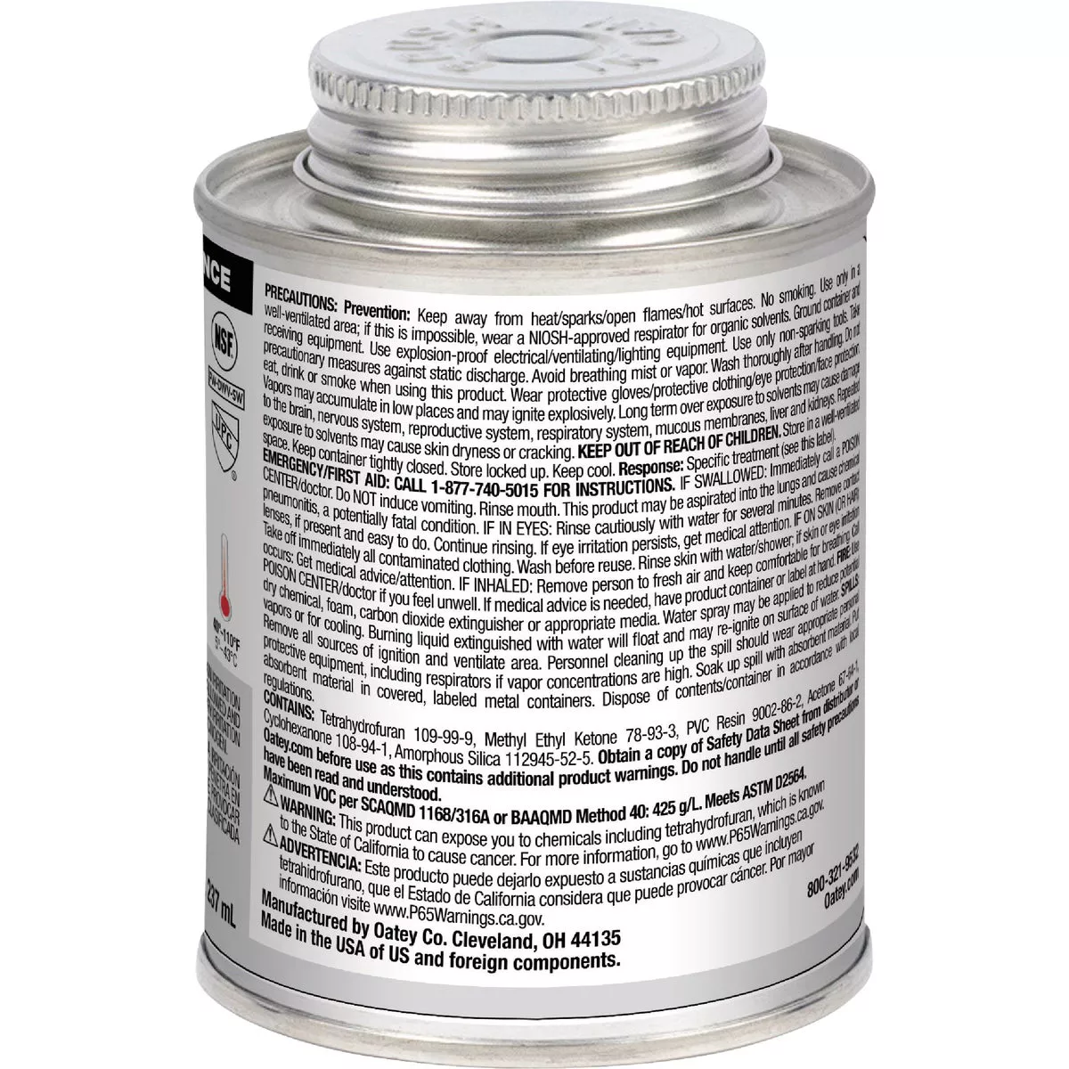 Oatey 8 Oz. Low Voc Gray PVC Cement - photo 2