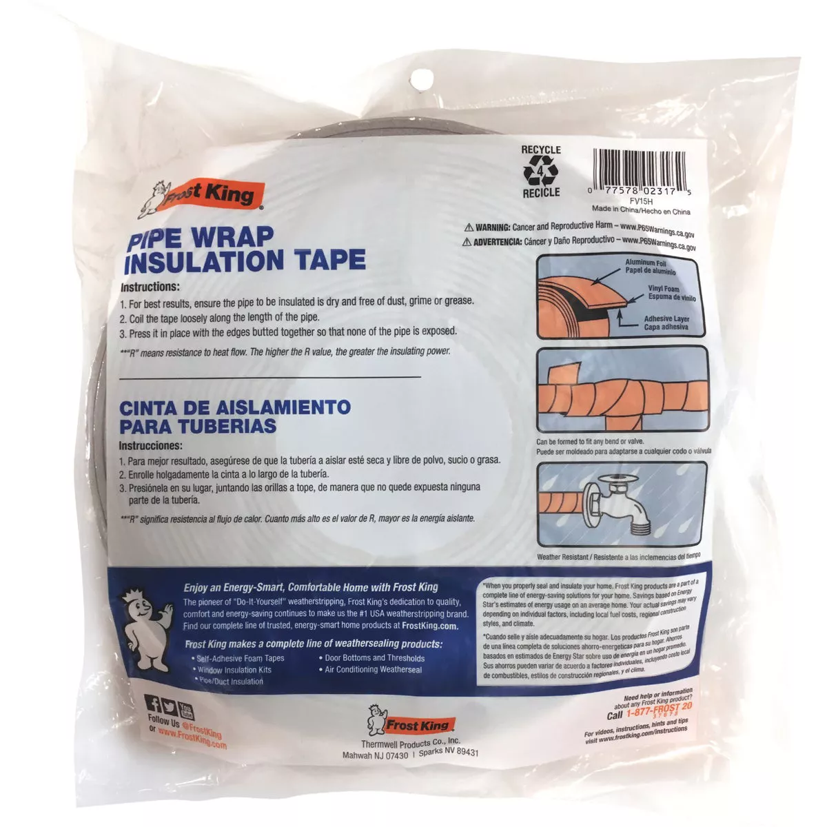 Frost King 1/8 In. x 2 x 15 Ft. In. Wall Self-Adhesive Foil and Foam Pipe Insulation Wrap - photo 2