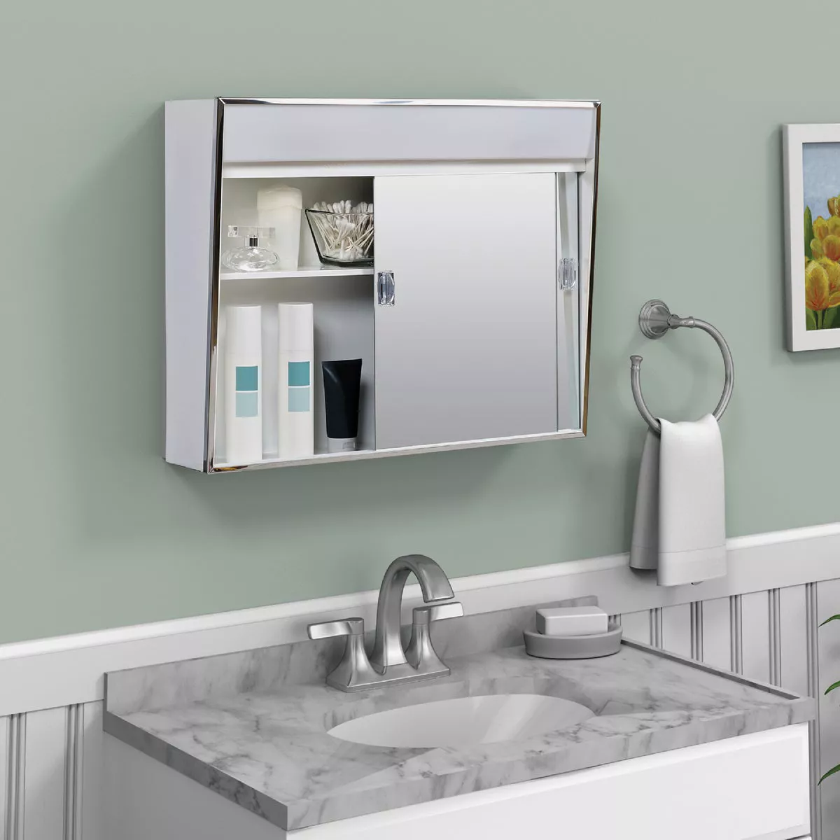 Zenith Stainless Steel 23.5 In. W x 18.5 In. H x 5.5 In. D Bi-View Surface Mount Lighted Medicine Cabinet - photo 4