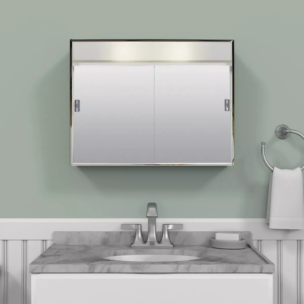 Zenith Stainless Steel 23.5 In. W x 18.5 In. H x 5.5 In. D Bi-View Surface Mount Lighted Medicine Cabinet - photo 3