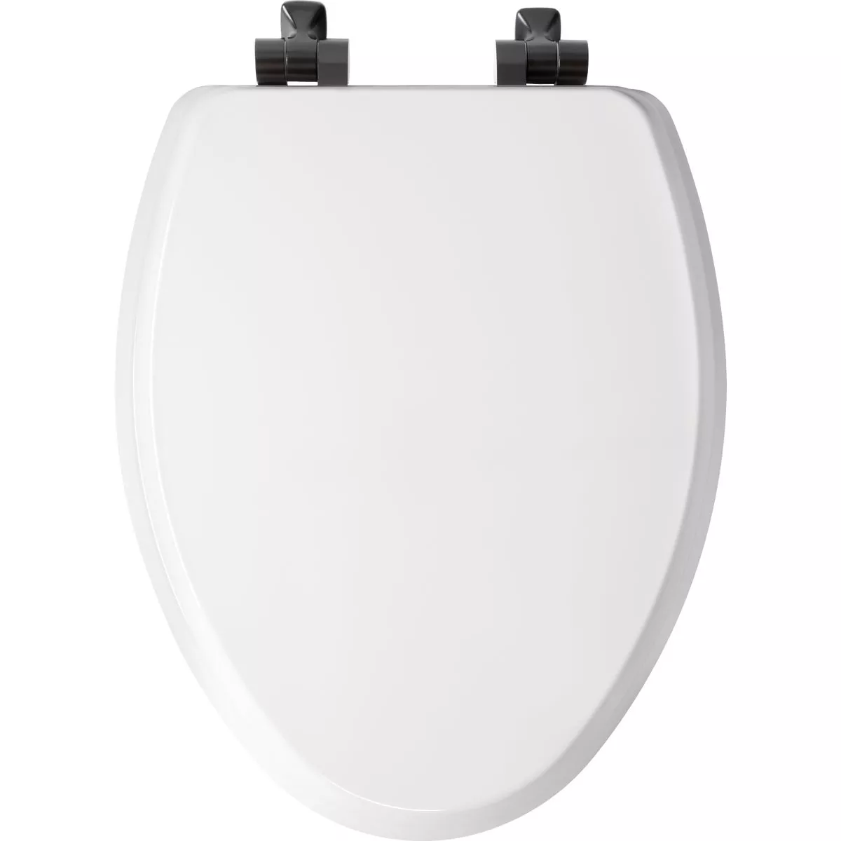 Bemis Mayfair Benton Elongated White Enameled Wood Slow Close Toilet Seat with Matte Black Hinge