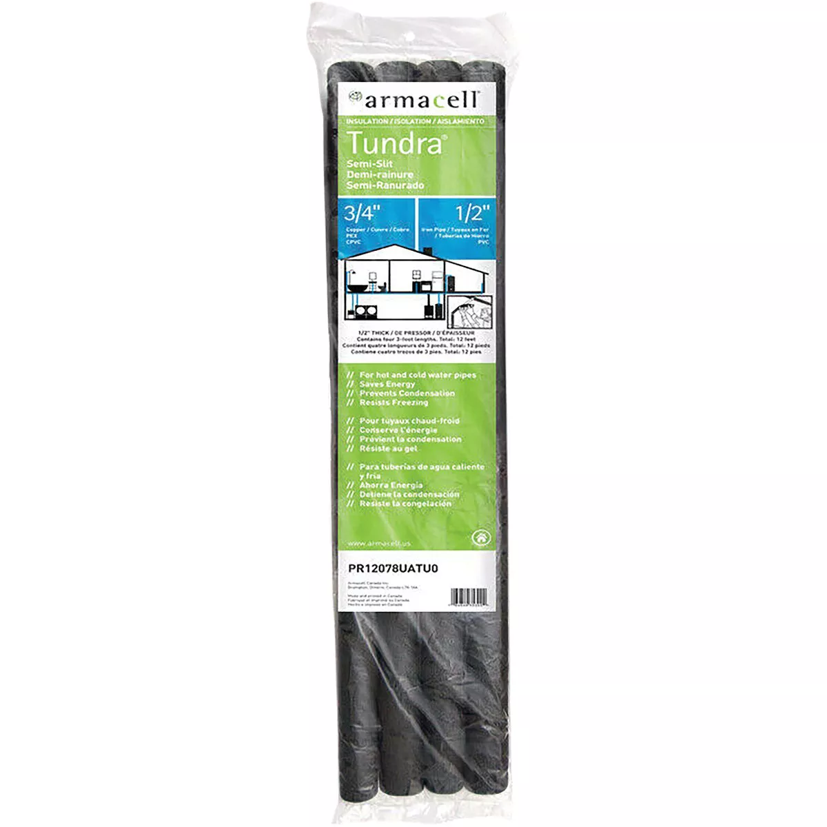 Tundra 1/2 In. Wall Semi-Slit Polyethylene Pipe Insulation Wrap, 3/4 In. x 3 Ft. (4-Pack) Fits Pipe Size 3/4 In. Copper / 1/2 In. Iron