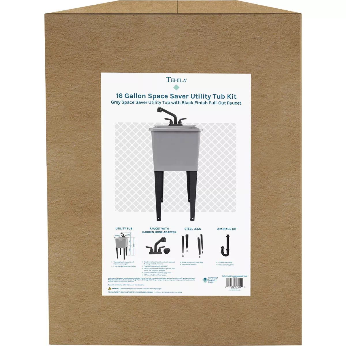 Tehila 16 Gal. Space-Saving Grey Utility Sink - photo 3