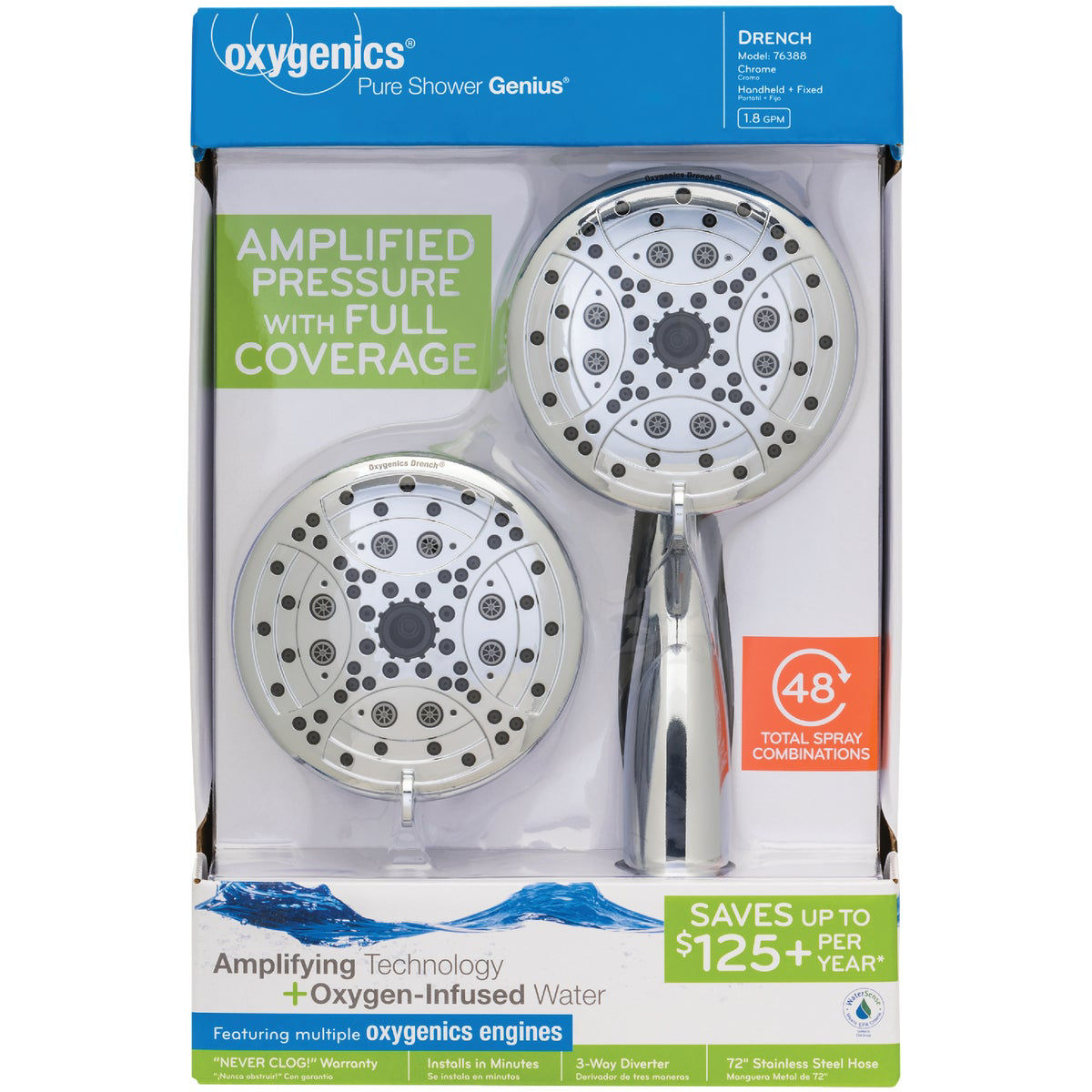 Oxygenated Water Saving Oxygenics Comb Shower Head High Pressure