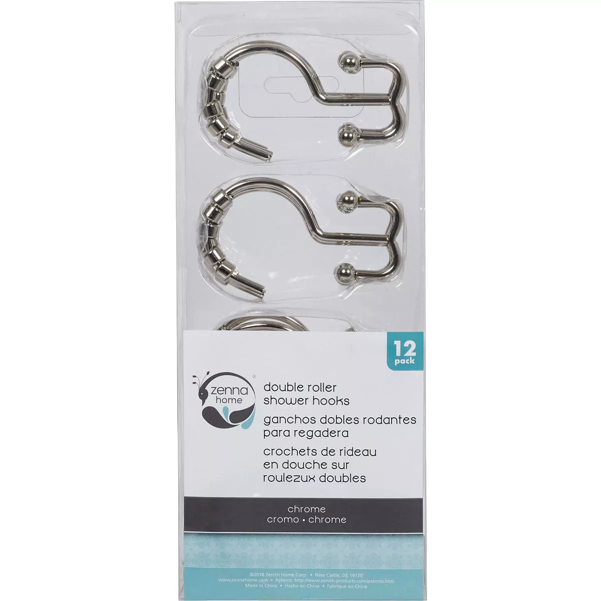 Zenith Zenna Home Chrome Double Roller Shower Curtain Hook (12 Count) - photo 3